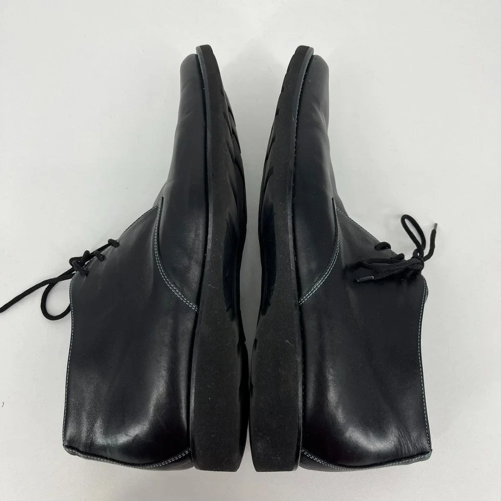 SL Collection Mens Black Leather Blue Stitch Chukka Boots Size 13 Made in Italy